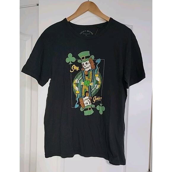 LUCKY BRAND "Stay Gold" Card Skeleton Mens Graphic T-Shirt Sz. Large Gray NWT - Picture 1 of 8